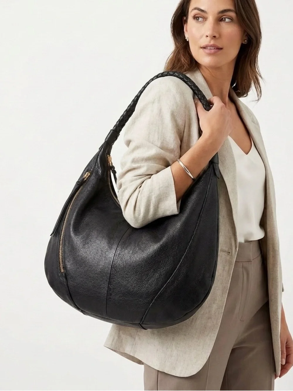 Christopher Kon Black Leather Hobo Purse Bag - EUC